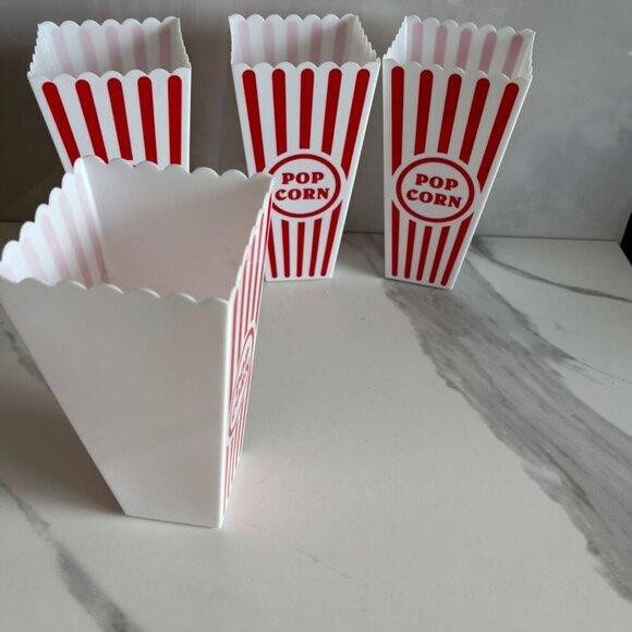 Generic 4 Piece Reusable Plastic Popcorn Cups Red White Stripe Size Large - Picture 4 of 4